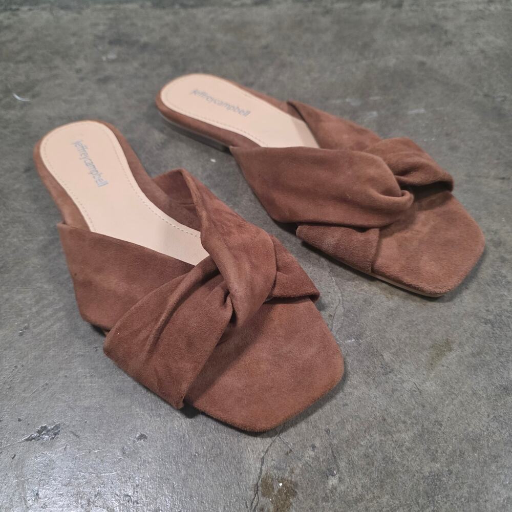 Jeffrey Campbell Lynx Suede Slide Flat Sandals US 8 EU 39 Brown lightly loved